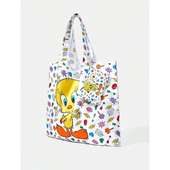 Looney Tunes Tweety Bird White Colorful All Over Print Reusable Tote Bag - Picture 3 of 5